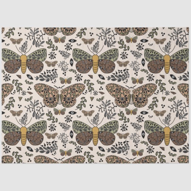 Modern Bohemian Moth Wildflowers Abstract Pattern Tissue Paper (Front)