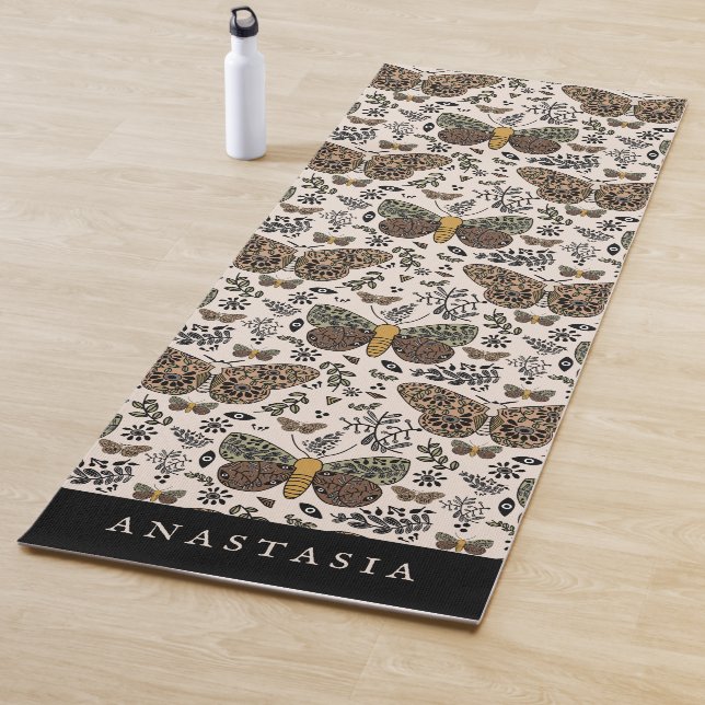 Modern Bohemian Moth Wildflowers Abstract Pattern Yoga Mat (In Situ)