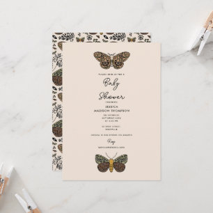 Modern Bohemian Moth Wildflowers Baby Shower Invitation