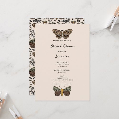 Modern Bohemian Moth Wildflowers Bridal Shower Invitation