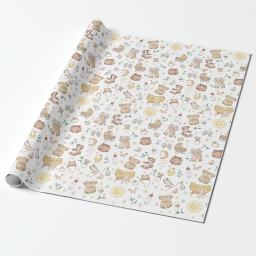 Modern Bohemian Muted Baby Clothes Toys Nursery Wrapping Paper