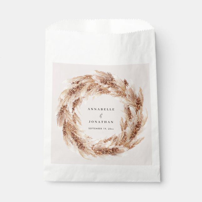 Modern bohemian natural pampas grass wedding favor bag (Front)