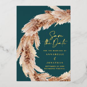 Modern bohemian natural pampas grass wedding foil  foil invitation