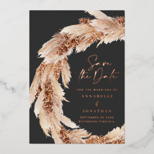 Modern bohemian natural pampas grass wedding foil foil invitation