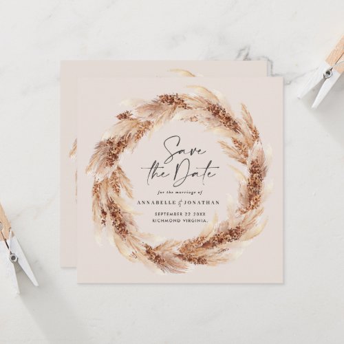 Modern bohemian natural pampas grass wedding invit invitation