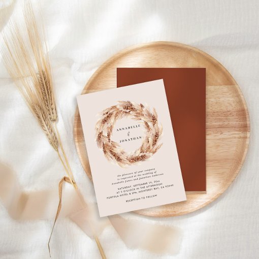 Modern bohemian natural pampas grass wedding invit invitation | Zazzle