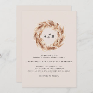 Modern bohemian natural pampas grass wedding invit invitation