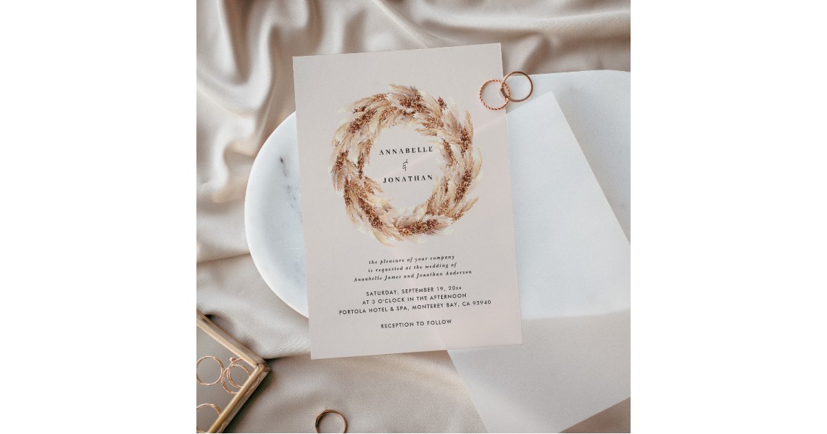 Modern bohemian natural pampas grass wedding invitation | Zazzle