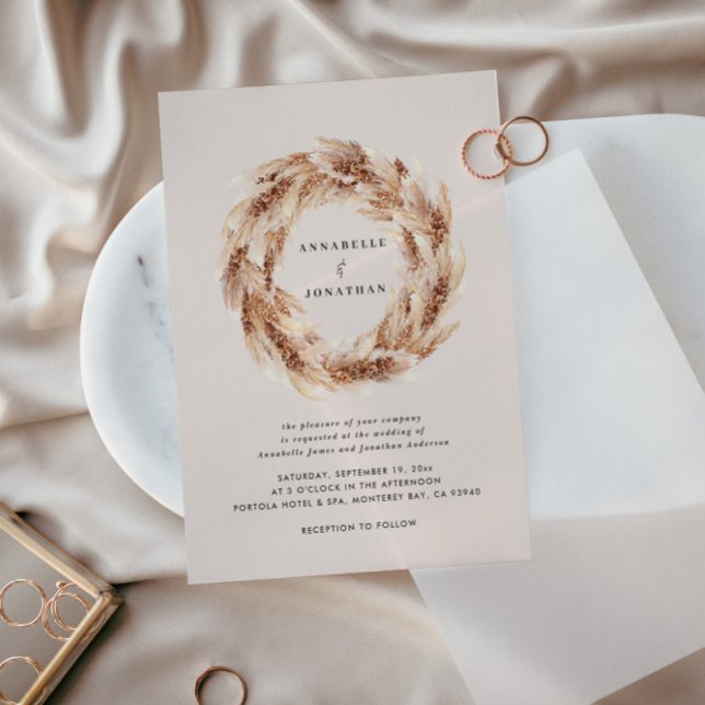 Modern bohemian natural pampas grass wedding invitation (Creator Uploaded)
