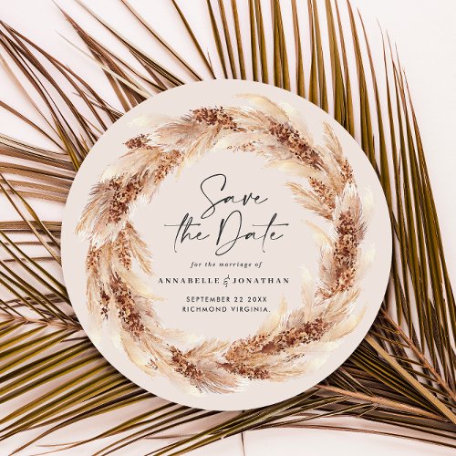 Modern bohemian natural pampas grass wedding invitation