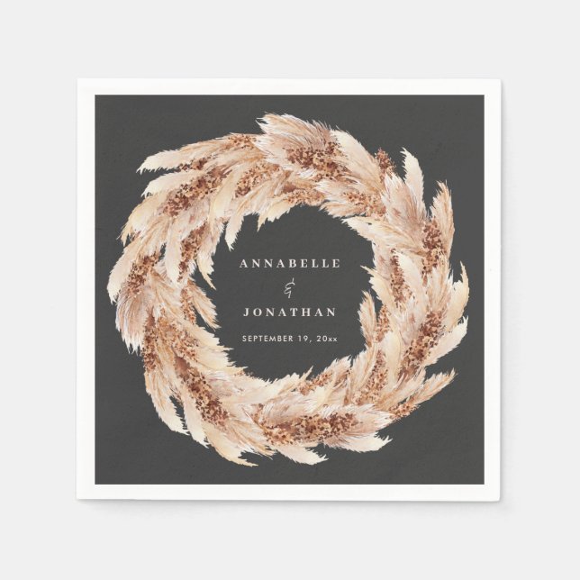 Modern bohemian natural pampas grass wedding napki napkins (Front)