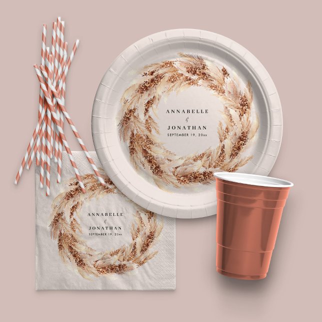 Modern bohemian natural pampas grass wedding napkins (Creator Uploaded)