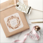 Modern bohemian natural pampas grass wedding square sticker<br><div class="desc">Modern bohemian natural pampas grass wedding day party stickers. Stunning elegant script text and on trend botanical foliage. On trend rust terracotta backer color.</div>