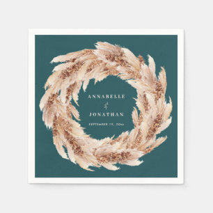 Modern bohemian natural pampas grass wedding teal napkins