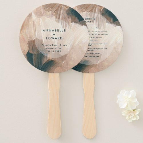 Modern bohemian painterly terracotta teal wedding hand fan