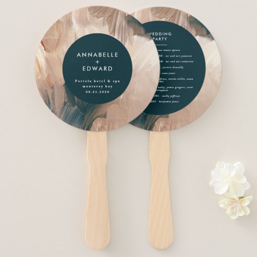 Modern bohemian painterly terracotta teal wedding hand fan