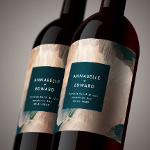 Modern bohemian painterly terracotta teal wedding wine label