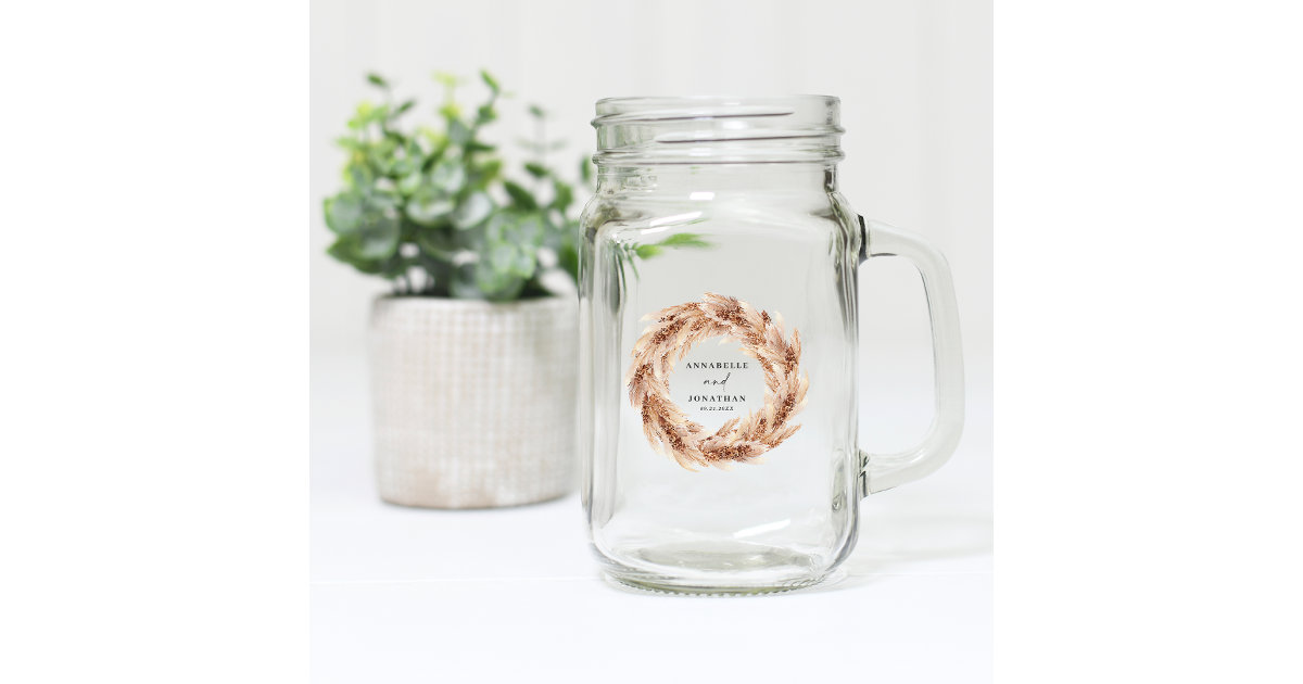 Modern bohemian pampas grass botanical budget mason jar Zazzle