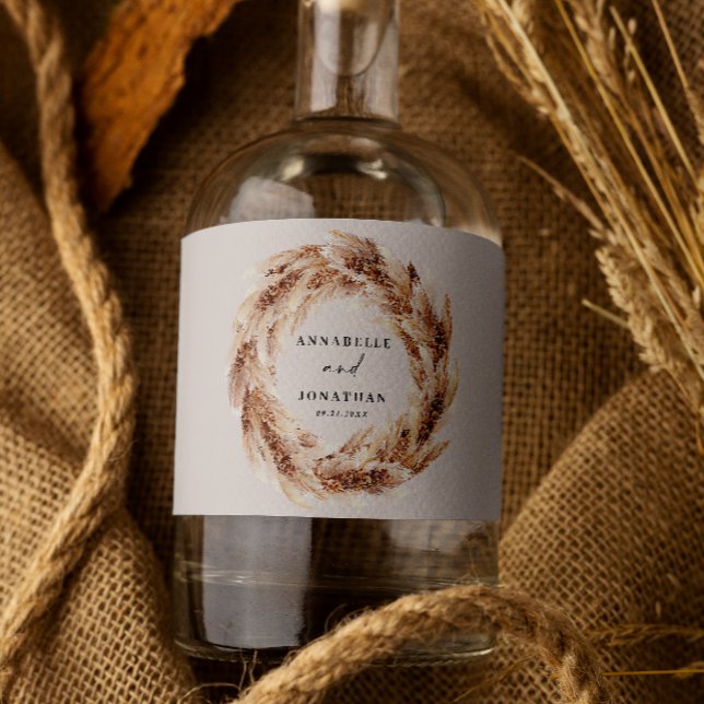 modern bohemian pampas grass botanical elegant cha liquor bottle label (Creator Uploaded)