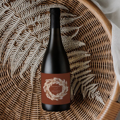 Modern bohemian pampas grass botanical elegant win wine label