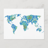 Modern Bohemian Patterned | World Map | Postcard