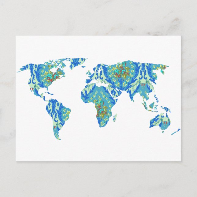 Modern Bohemian Patterned | World Map | Postcard (Front)