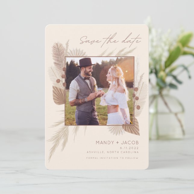 Modern Bohemian Photo Pampas Grass  Save The Date (Standing Front)