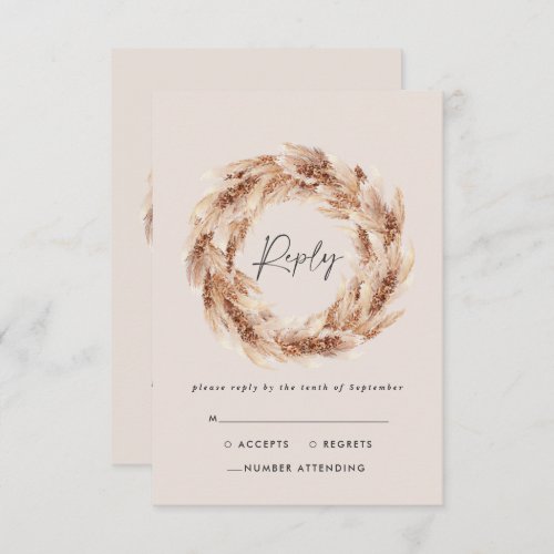 Modern bohemian rustic pampas grass wedding RSVP card