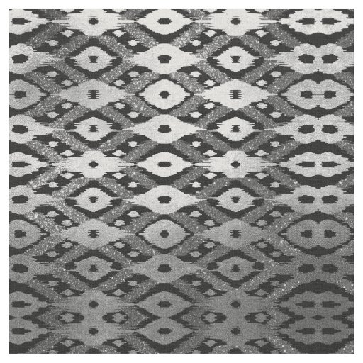 Modern Bohemian Silver Black Glitter Ikat Pattern Fabric