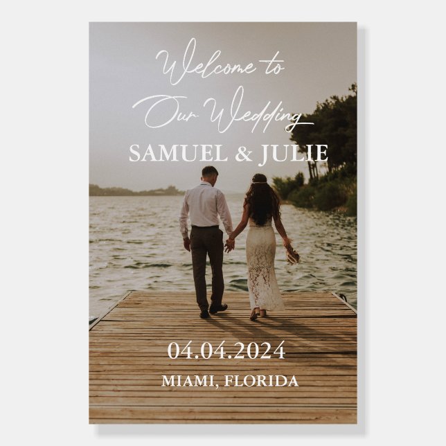 Modern Bohemian Simple Photo Wedding Welcome Foam Board (Front)