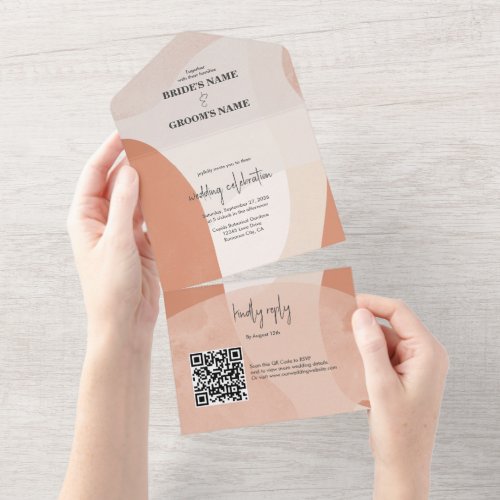 Modern Bohemian Terracotta Abstract Wedding All In One Invitation