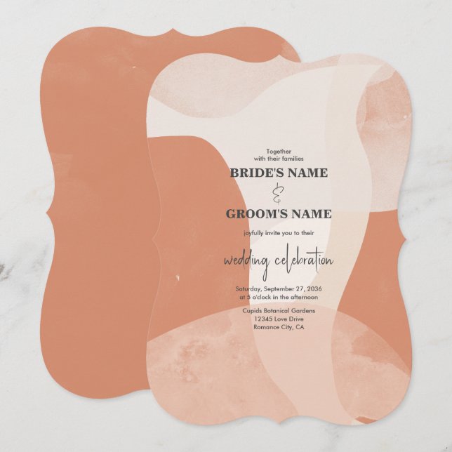 Modern Bohemian Terracotta Abstract Wedding Invitation (Front/Back)