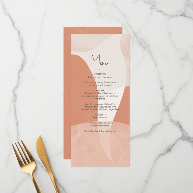 Modern Bohemian Terracotta Abstract Wedding  Menu (Front/Back In Situ)