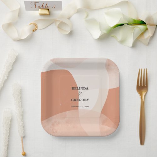 Modern Bohemian Terracotta Abstract Wedding Paper Plates