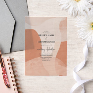 Modern Bohemian Terracotta Abstract Wedding Vellum Invitations