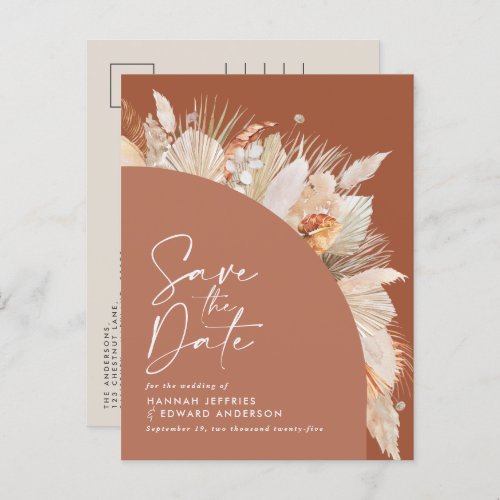 Modern bohemian terracotta pampas grass stylish an announcement postcard