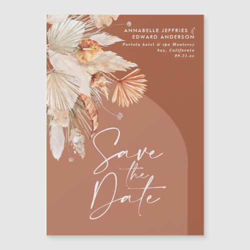 Modern bohemian terracotta pampas grass stylish sa magnetic invitation