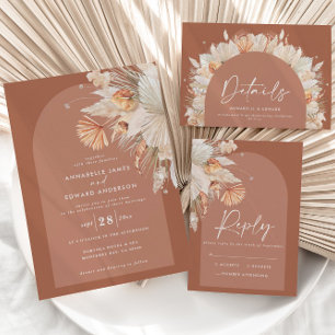 Modern bohemian terracotta pampas grass wedding
