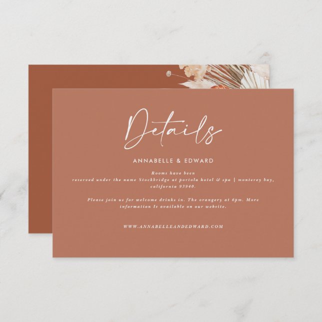 Modern bohemian terracotta pampas grass wedding RS RSVP Card (Front/Back)