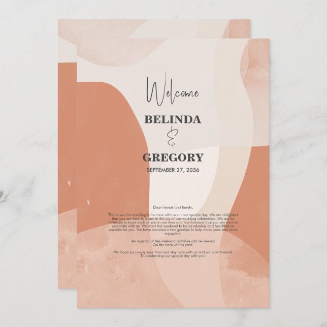 Modern Bohemian Terracotta Wedding Itinerary Program (Front/Back)