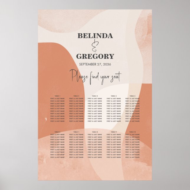 Modern Bohemian Terracotta Wedding Seating Chart (Front)