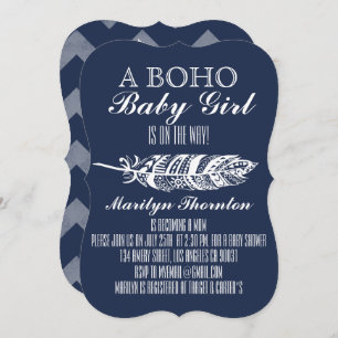 Modern Bohemian Tribal Feather Chevron Baby Shower Invitation