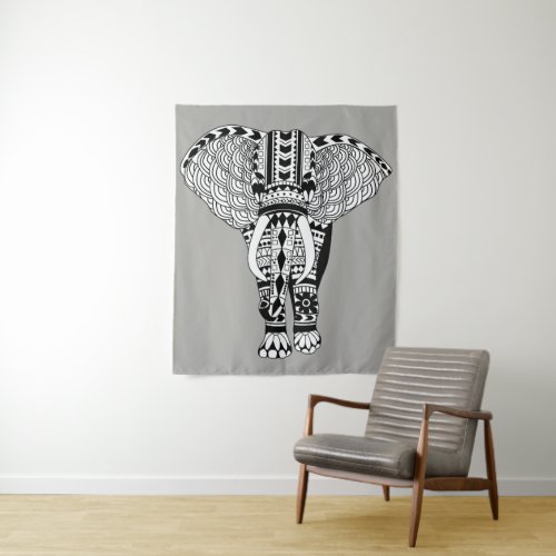 Modern Bohemian Tribal Patterned Elephant Tapestry