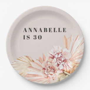 Modern bohemian watercolor floral pastel birthday paper plates