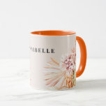 Modern bohemian watercolor floral pastel orange mug<br><div class="desc">Modern dried botanicals bohemian pink,  orange and rust girly pastel summery birthday gift personalized mug. Moroccan inspired print design Part of a collection.</div>