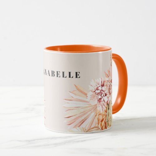 Modern bohemian watercolor floral pastel orange mug