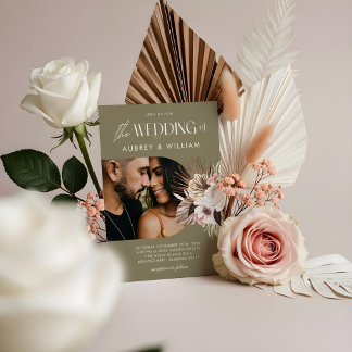 Modern Bohemian Watercolor Floral Photo Wedding Invitation