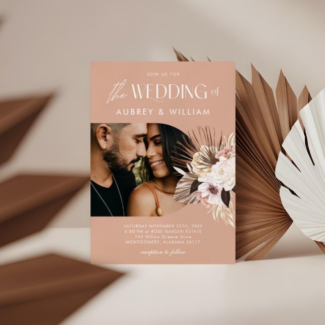 Modern Bohemian Watercolor Floral Photo Wedding Invitation (Modern Bohemian Watercolor Floral Photo Wedding Invitation)