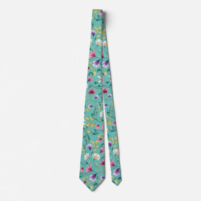 Modern bohemian watercolor florals3 neck tie (Front)