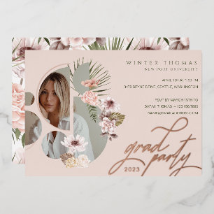 Modern Bohemian Watercolor Florals Graduate Photo Foil Invitation